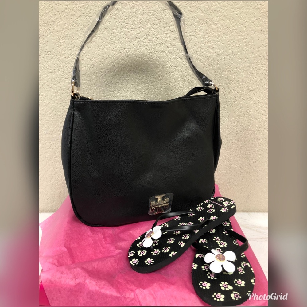Faux Leather Purse bundle with Cute Flip Flops